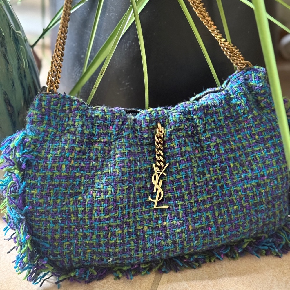 Yves Saint Laurent Multicolor Tweed Shoulder Bag with Gold Chain